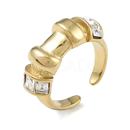 304 Stainless Steel Rhinestone Open Cuff Rings for Women RJEW-U001-03G-1