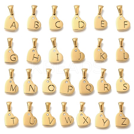 26Pcs Letter A~Z 304 Stainless Steel Heart Pendants with Crystal Rhinestone STAS-Z103-01G-M-1