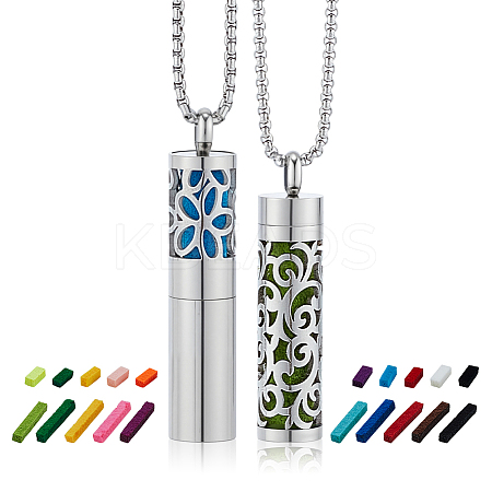 2Pcs 2 Styles Stainless Steel Perfume Bottle Necklaces NJEW-PH0001-52B-1