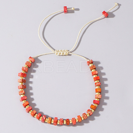 Adjustable Retro Boho Vintage Square Dyed Natural Imperial Jasper Braided Bead Bracelets for Women Men RP7679-9-1