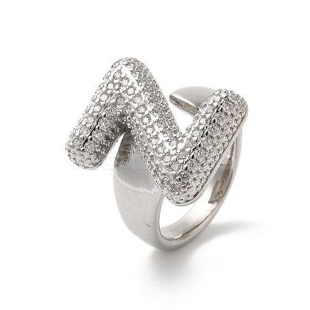 Letter Brass Micro Pave Clear Cubic Zirconia Open Cuff Ring for Women RJEW-N046-03Z-P-1