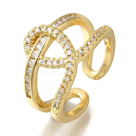 Rack Plating Knot Brass Clear Cubic Zirconia Open Cuff Rings RJEW-S411-29G-1