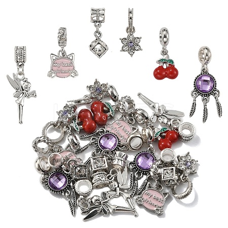 18Pcs 6 Styles Alloy Enamel with Crystal Rhinestone European Dangle Charms FIND-YW0006-85-1