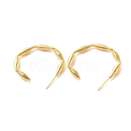 Brass Screw Textured C-shape Stud Earrings EJEW-A066-02G-1