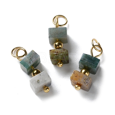 Natural Indian Agate Cuboid Beaded Pendants STAS-C120-02G-03-1
