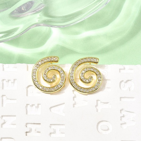 Vortex Spiral Brass Micro Pave Clear Cubic Zirconia Stud Earrings EJEW-L305-05G-02-1