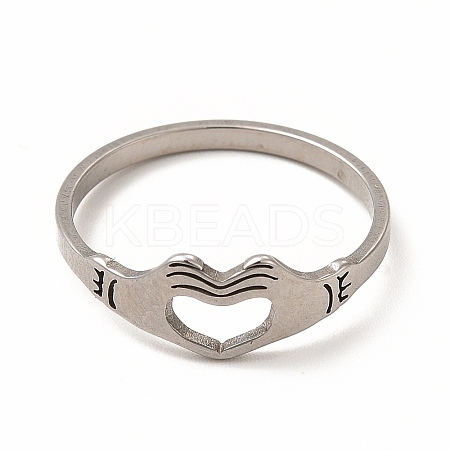 Non-Tarnish 201 Stainless Steel Hollow Out Heart Hand Finger Ring for Women LS-RJEW-K239-03P-1