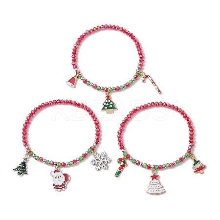 3Pcs 3 Styles Christmas Theme Glass Beaded Stretch Bracelet Sets for Women BJEW-TA00534-1
