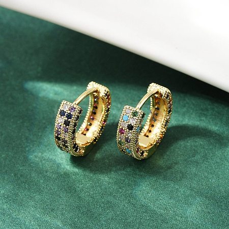 Brass Micro Pave Colorful Cubic Zirconia Hoop Earrings EJEW-S277-09G-B-1