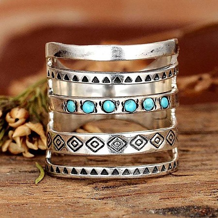Alloy with Synthetic Turquoise Finger Rings FS-WG0500F-04-1
