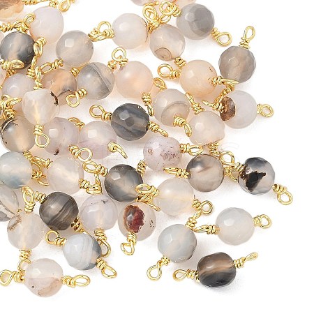 Dyed Natural Agate Faceted Round Connector Charms LS-KK-C097-04G-05-1