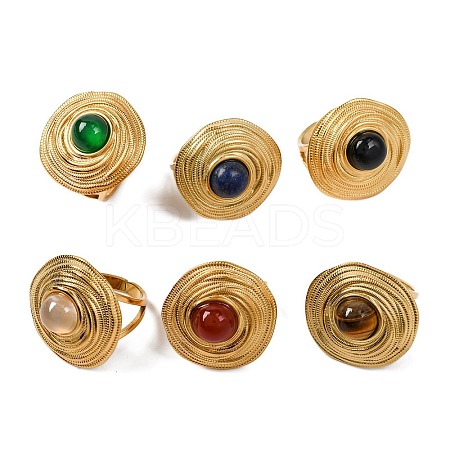 Round Natural Mixed Stone Finger Rings RJEW-Q822-17G-1