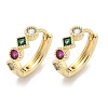 Rhombus with Round Brass Micro Pave Colorful Cubic Zirconia Hoop Earrings LS-EJEW-Z102-35G-4