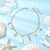Alloy Enamel Whale Tail Starfish & Natural Shell Teardrop Pendant 304 Stainless Steel Cable Chain Necklaces for Women NJEW-JN05407-02-1