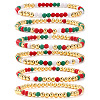 6Pcs Christmas Round Glass & Brass Beaded Stretch Bracelet Sets HE1918-2-1