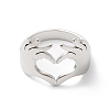 Non-Tarnish 304 Stainless Steel Hand Heart Open Cuff Ring for Women RJEW-K245-45P-1