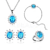 Cubic Zirconia Oval Pendant Necklace & Link Bracelet & Cuff Ring & Stud Earrings SJEW-SZC0001-01D-1