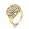 Brass with Cubic Zirconia Open Cuff Rings for Women RJEW-A035-15G-1