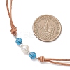 Synthetic Turquoise & Natural Pearl Round Beaded 2-Strand Cowhide Leather Cord Necklaces for Women NJEW-JN05828-3
