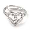 Heart with Letter Rack Plating Brass Micro Pave Clear Cubic Zirconia Adjustable Rings for Women RJEW-I105-01P-B-2