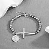 Cross & Flat Round with Saint Benedict 304 Stainless Steel Link Bracelets FS-WG3BB4A-02-1