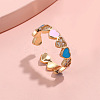 Heart Brass Micro Pave Clear Cubic Zirconia Enamel Cuff Rings for Women FS-WGCCE82-03-1