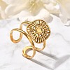 Square with Sun 304 Stainless Steel Open Cuff Rings for Women RJEW-M046-01G-1