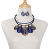 Aluminum Wire Wrapped Resin Beaded Oval Pendant Necklaces & Flat Round Dangle Earrings Sets WGF604D-02-1