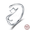 Anti-Tarnish Rhodium Plated 925 Sterling Silver Cuff Finger Rings RJEW-FF0009-01P-6