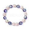 Handmade Flower Printed Porcelain Ceramic & Handmade Lampwork Evil Eye Beads Stretch Bracelets for Women BJEW-JB12105-03-2