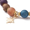 Natural Agate Round Beaded Stretch Bracelet with Brass Star Charm BJEW-JB08647-4