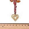 304 Stainless Steel Heart & Glass Leaf Flower Pendant Printed Polyester Cord Necklaces for Women NJEW-A063-07G-4