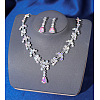 Teardrop Alloy Rhinestone Pendant Necklaces & Stud Dangle Earrings Sets FS-WGE9DA1-07-1