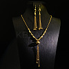 Alloy & Brass Round Beaded Tassel Pendant Necklaces & Hoop Earrings Sets FS-WGD59F5-01-1