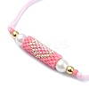 Glass Pearl & Seed Column with Heart Link Bracelet BJEW-MZ00028-01-4