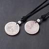 Natural Rose Quartz Flat Round with Tree of Life Pendant Necklace with Nylon Cord for Women NJEW-P274-03-06-1