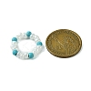 Round Synthetic Turquoise with Glass Seeded Beaded Stretch Rings for Women RJEW-JR00707-03-3