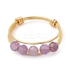 Natural Round Amethyst Beaded Finger Rings RJEW-TA00118-01-1