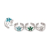 Flower 304 Stainless Steel Open Cuff Rings RJEW-G314-02P-1