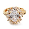 Flower Rack Plating Brass Micro Pave Cubic Zirconia Adjustable Rings for Women RJEW-Z059-11G-02-2