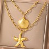 Bohemian Styles 304 Stainless Steel Starfish and Shell Shape Pendant Double Layer Necklaces for Women LS-NJEW-F343-01G-3
