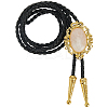 Natural Rose Quartz  with PU Leather Lariat Necklace NJEW-WH20010-02D-7