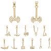12Pcs 12 Styles Rack Plating Brass Micro Pave Clear Cubic Zirconia Tool Pendants KK-BBC0021-90-7