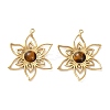 Natural Tiger Eye Hollow Metal Pendants STAS-P356-38G-01-1