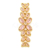 Brass Pave Pink Cubic Zirconia Flower with Leaf Links Connector Charms KK-P277-52G-02-1