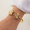 304 Stainless Steel Flower Cuff Bangles for Women BJEW-Z157-02G-01-1