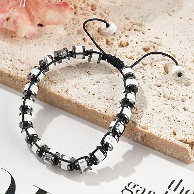 Adjustable Natural Howlite and Non-magnetic Synthetic Hematite Braided Bead Bracelets BJEW-Z090-01O-1