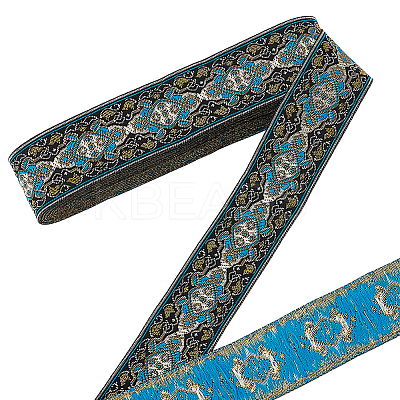 Ethnic Style Flower Pattern Polyester Ribbon OCOR-WH0078-392-1