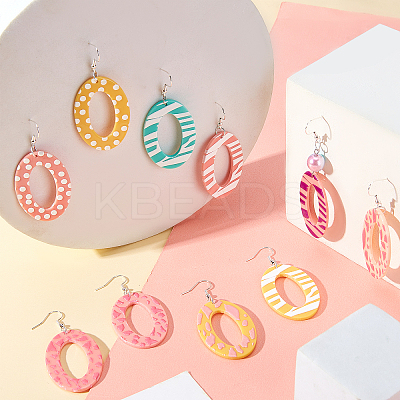 20Pcs 10 Styles Oval Opaque Printed Acrylic Pendants DIY-PH0002-81-1