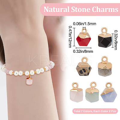 14 Pcs 7 Styles Electroplate Mixed Gemstone Charms G-BBC0001-08-1